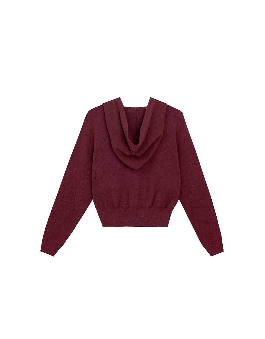 Soft Knit Hooded Button Down Cropped Cardigan