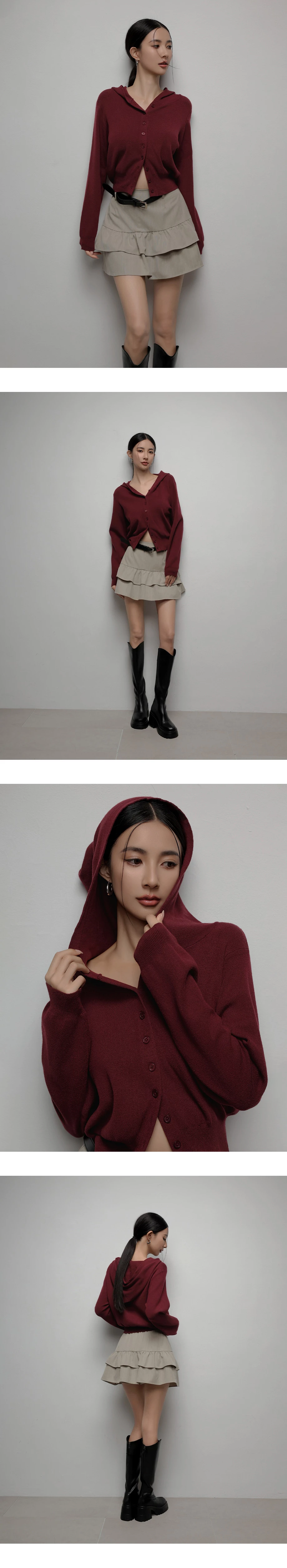 Soft Knit Hooded Button Down Cropped Cardigan