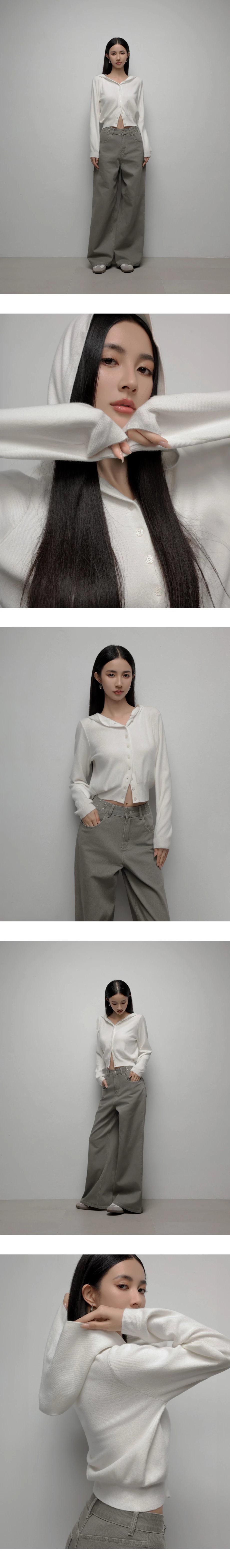 Soft Knit Hooded Button Down Cropped Cardigan