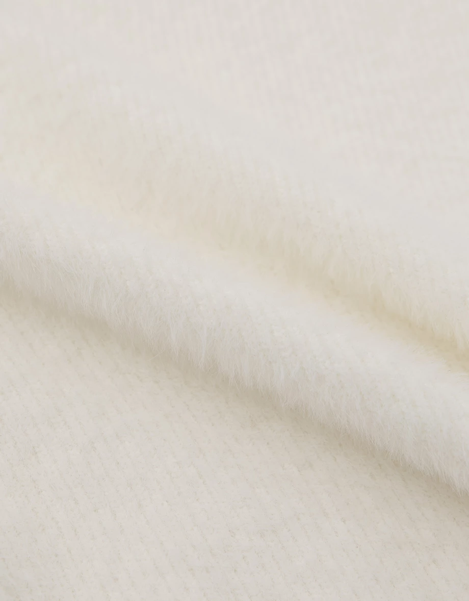 Fluffy Knit Cold Shoulder Long Sleeve Top