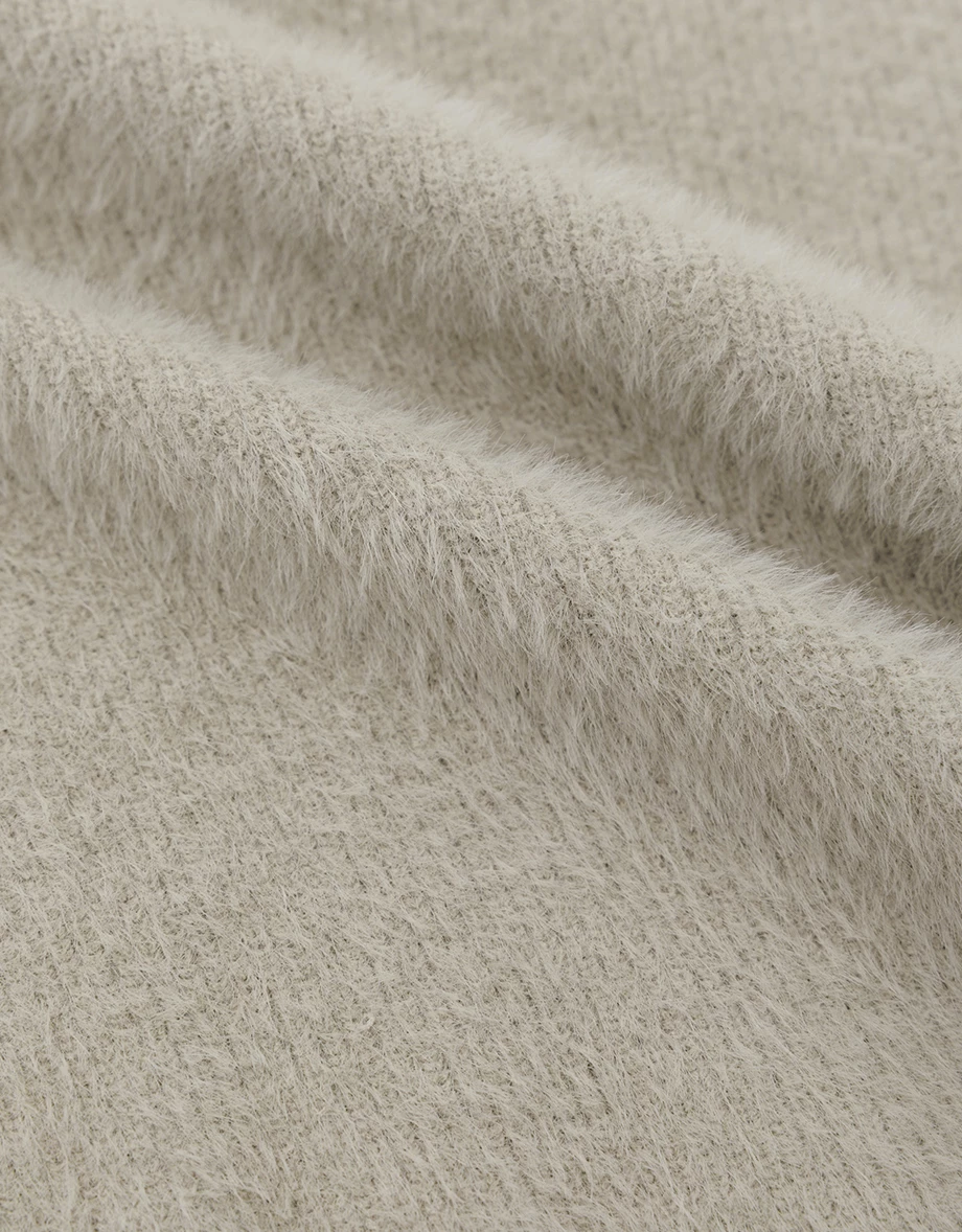 Fluffy Knit Cold Shoulder Long Sleeve Top