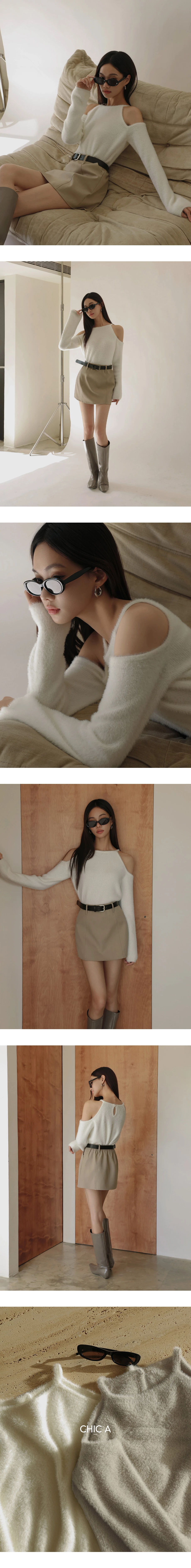 Fluffy Knit Cold Shoulder Long Sleeve Top