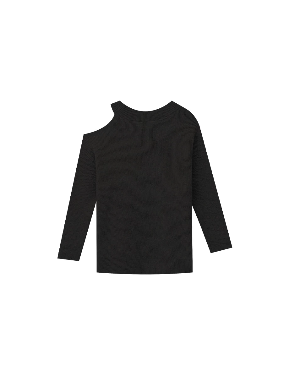 Asymmetric Cut Out Shoulder Long Sleeve Knit Top