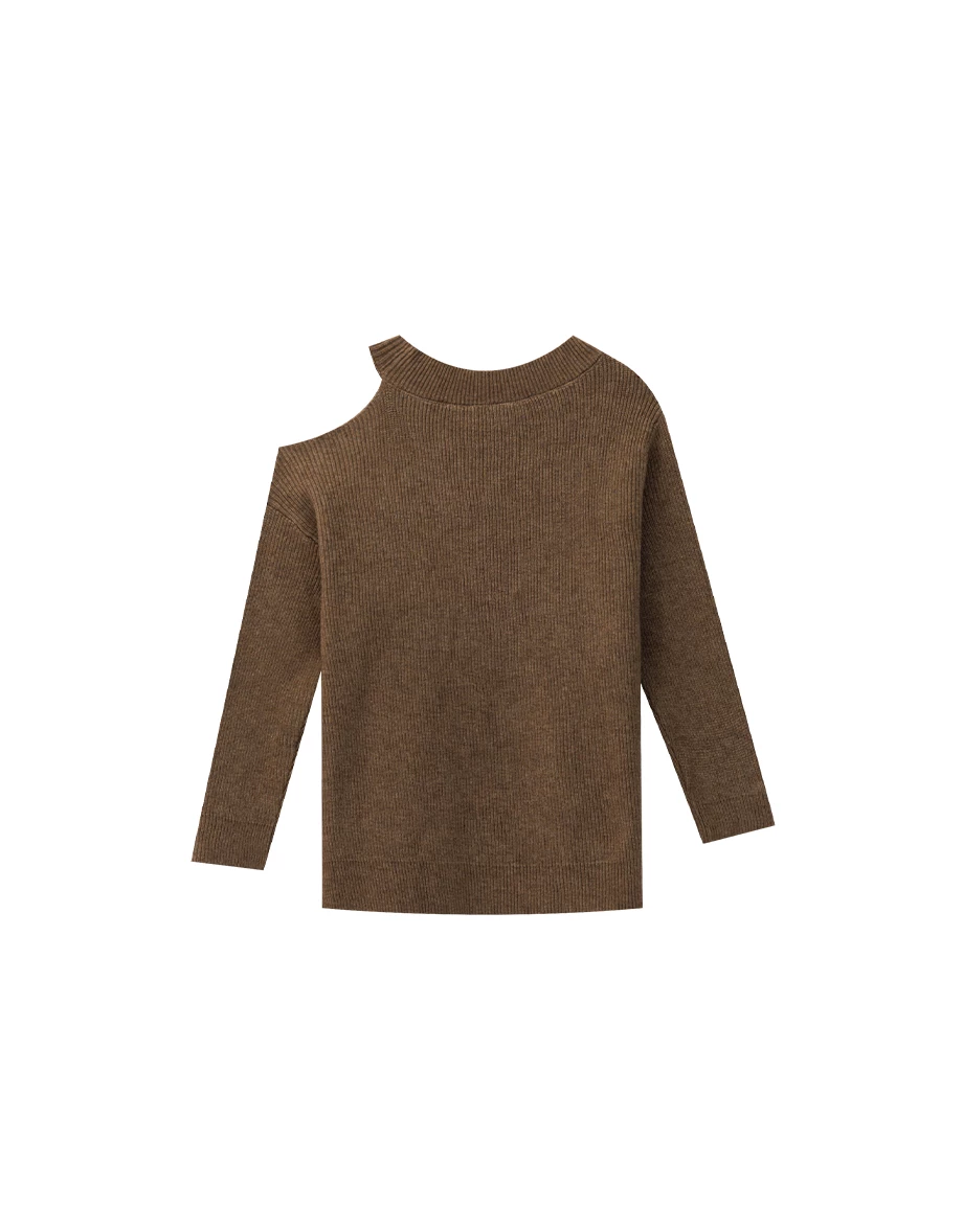 Asymmetric Cut Out Shoulder Long Sleeve Knit Top