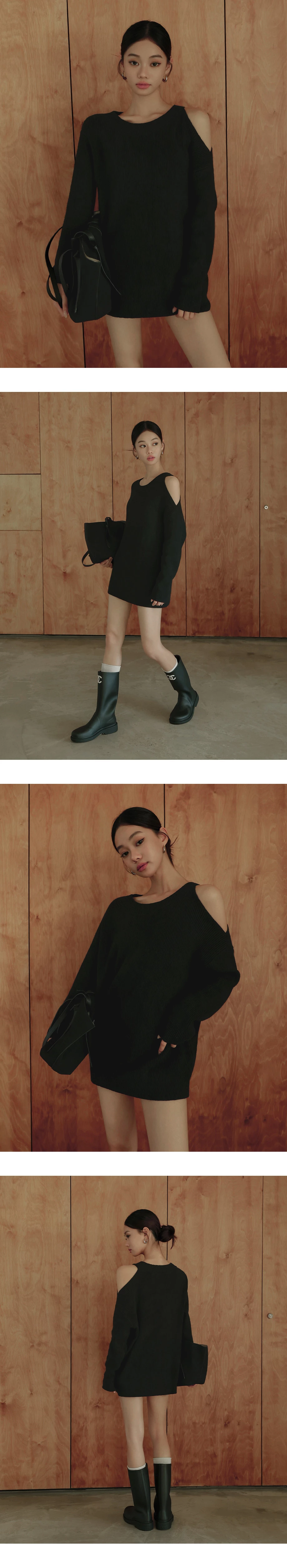 Asymmetric Cut Out Shoulder Long Sleeve Knit Top