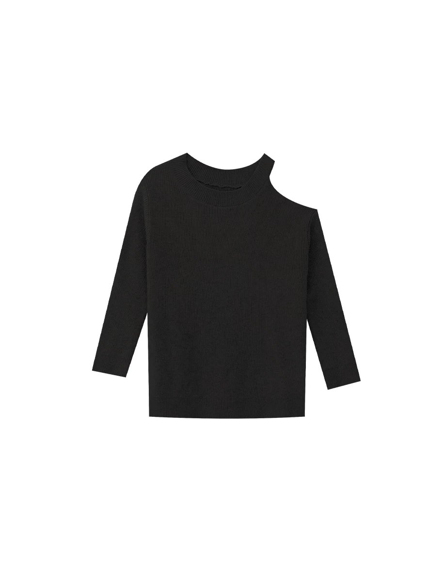 Asymmetric Cut Out Shoulder Long Sleeve Knit Top