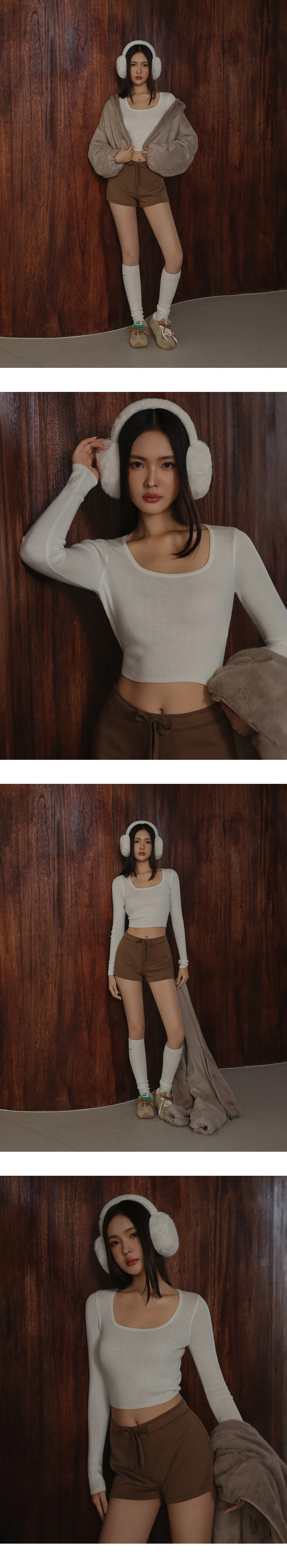 Soft Stretch Square Neck Fitted Ribbed Knit Long Sleeve Crop Top