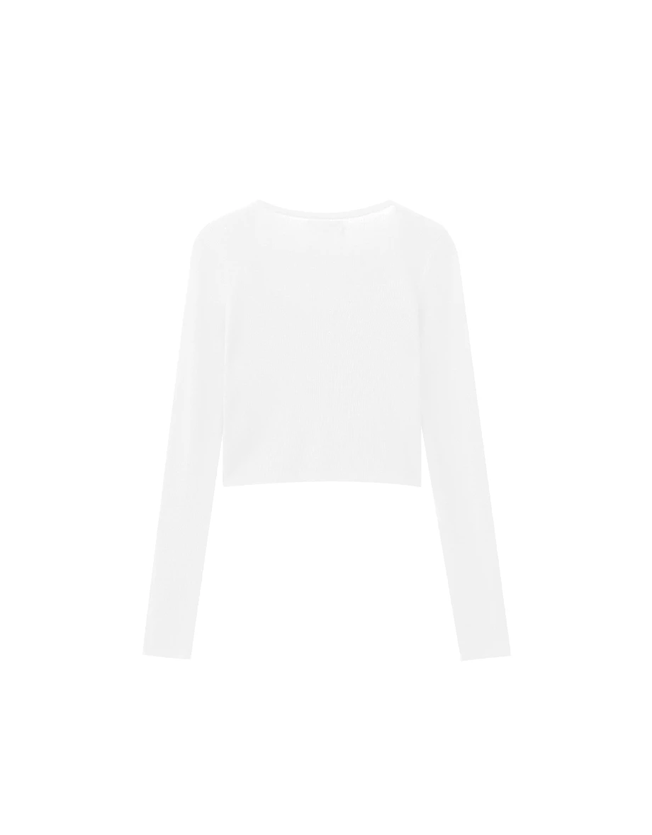Soft Stretch Square Neck Fitted Ribbed Knit Long Sleeve Crop Top Soft Stretch Square Neck Fitted Ribbed Knit Long Sleeve Crop Top