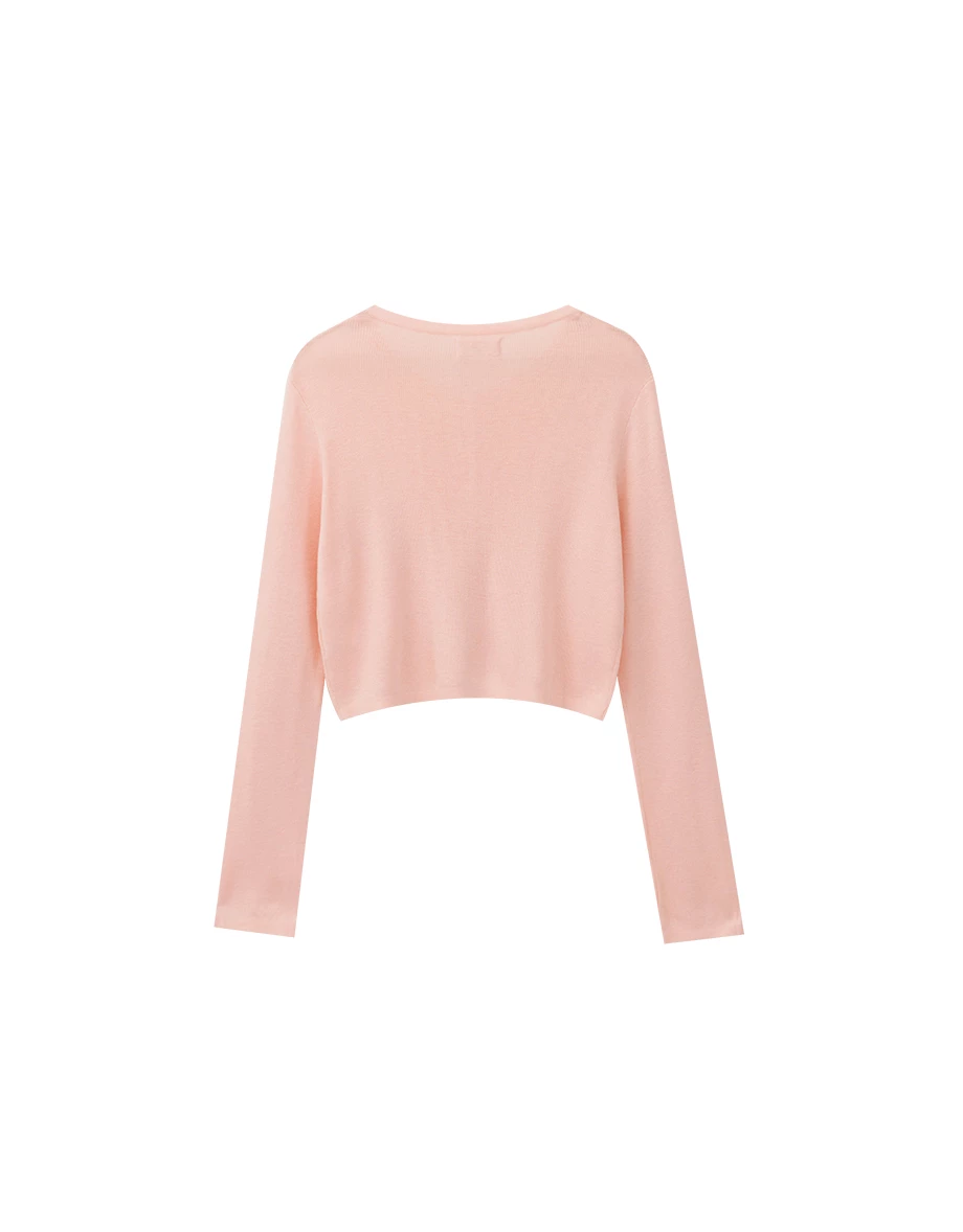 Soft Stretch Round Neck Button Front Knit Crop Cardigan