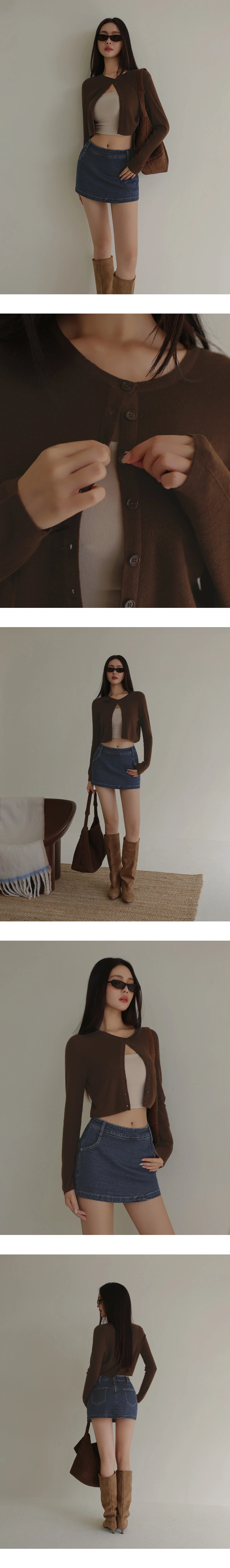 【美麗諾羊毛】圓領長袖桑蠶絲羊毛短版開襟針織衫 【美麗諾羊毛】圓領長袖桑蠶絲羊毛短版開襟針織衫