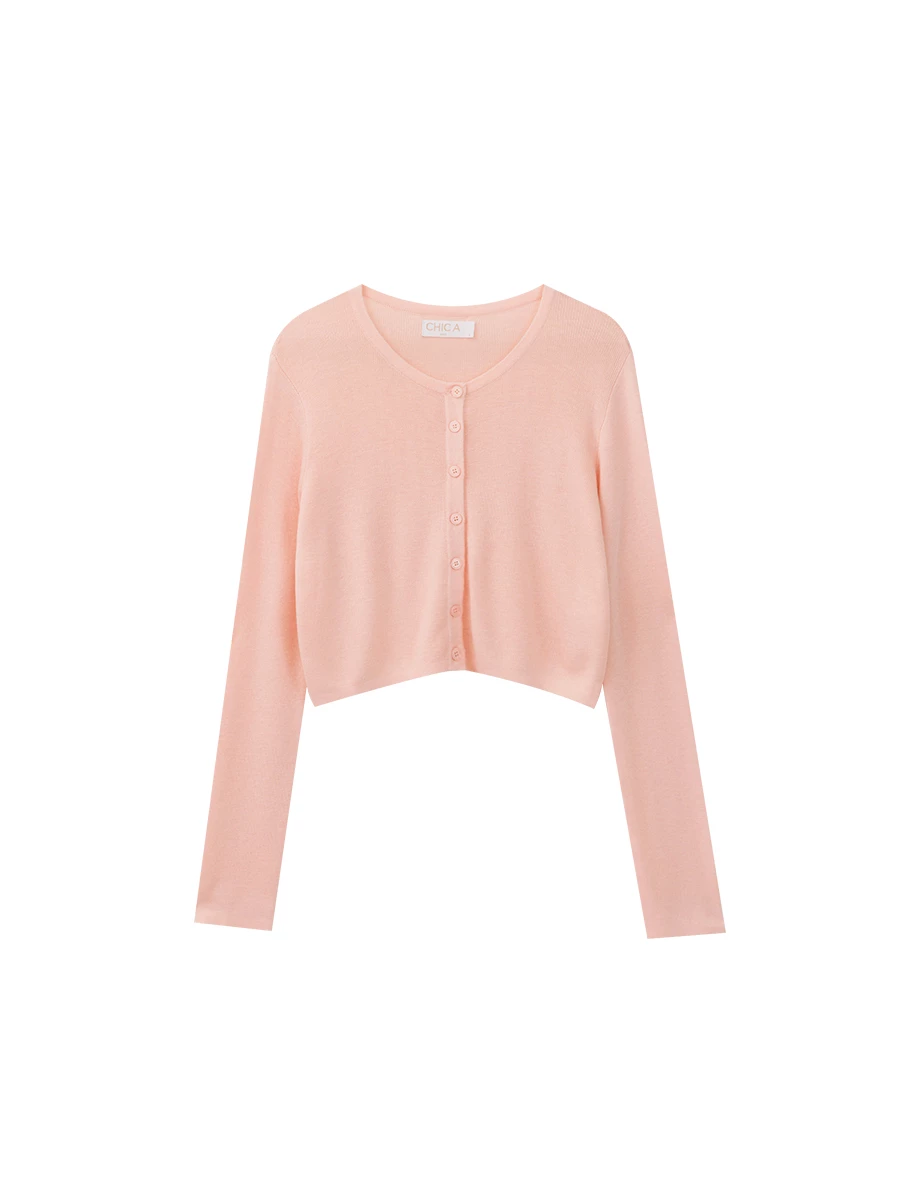 Soft Stretch Round Neck Button Front Knit Crop Cardigan