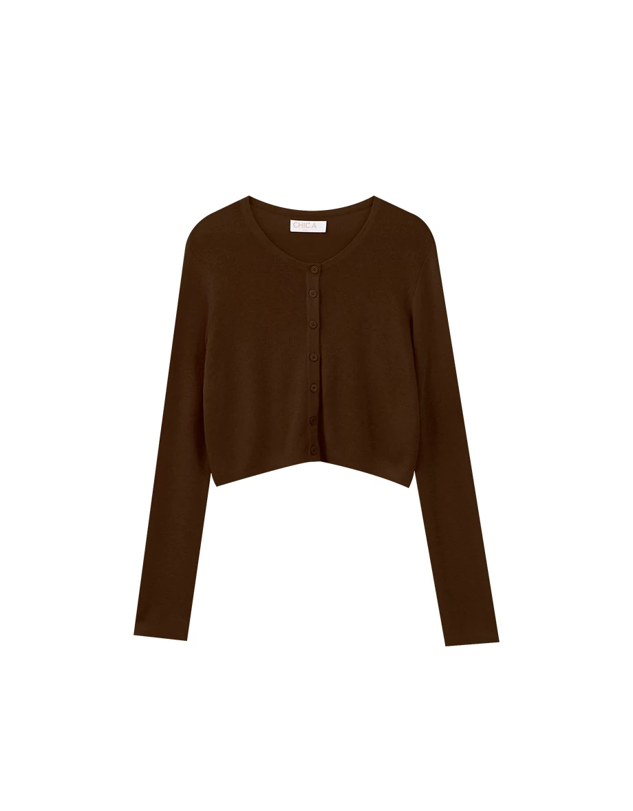 Soft Stretch Round Neck Button Front Knit Crop Cardigan Soft Stretch Round Neck Button Front Knit Crop Cardigan