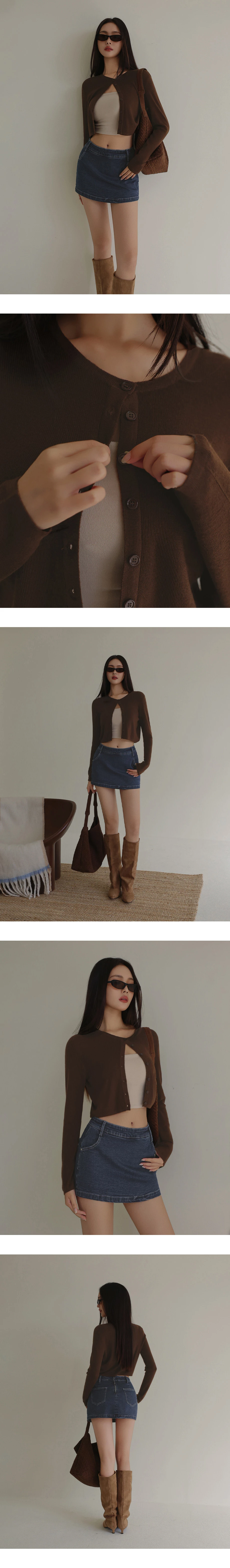 Soft Stretch Round Neck Button Front Knit Crop Cardigan Soft Stretch Round Neck Button Front Knit Crop Cardigan