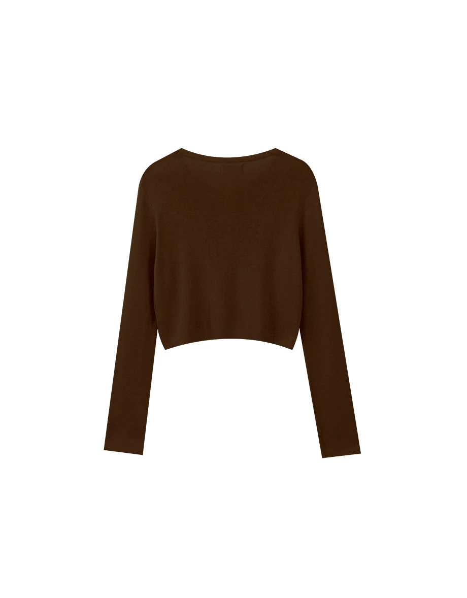 Soft Stretch Round Neck Button Front Knit Crop Cardigan Soft Stretch Round Neck Button Front Knit Crop Cardigan