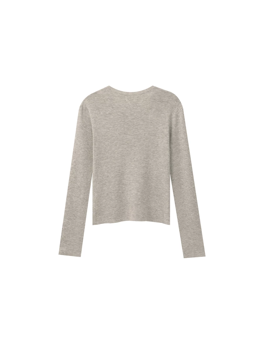 Soft Stretch Knit Fitted Long Sleeve Top with Front Placket Buttons Soft Stretch Knit Fitted Long Sleeve Top with Front Placket Buttons