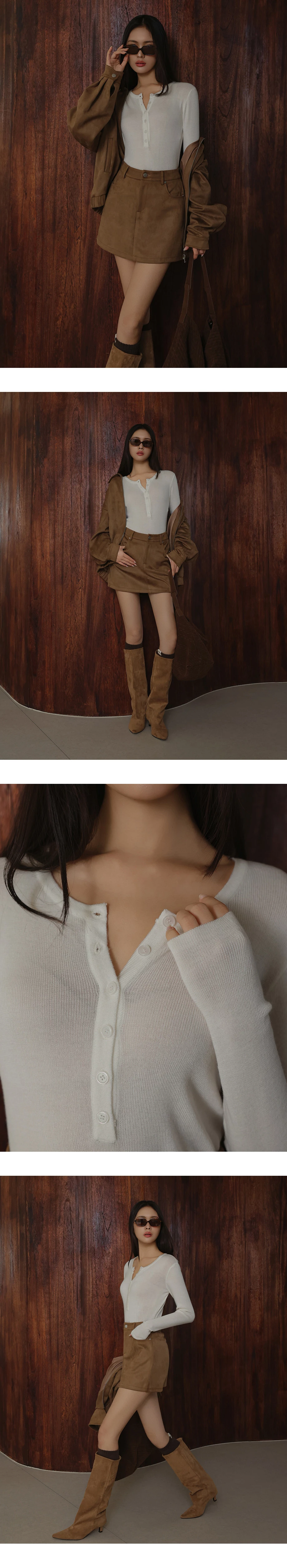 Soft Stretch Knit Fitted Long Sleeve Top with Front Placket Buttons Soft Stretch Knit Fitted Long Sleeve Top with Front Placket Buttons