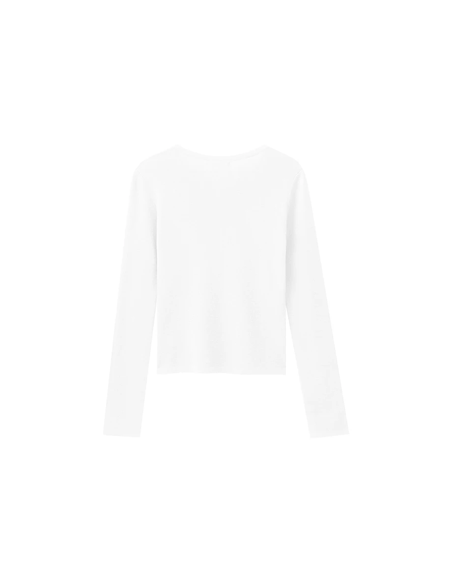 Soft Stretch Knit Fitted Long Sleeve Top with Front Placket Buttons Soft Stretch Knit Fitted Long Sleeve Top with Front Placket Buttons