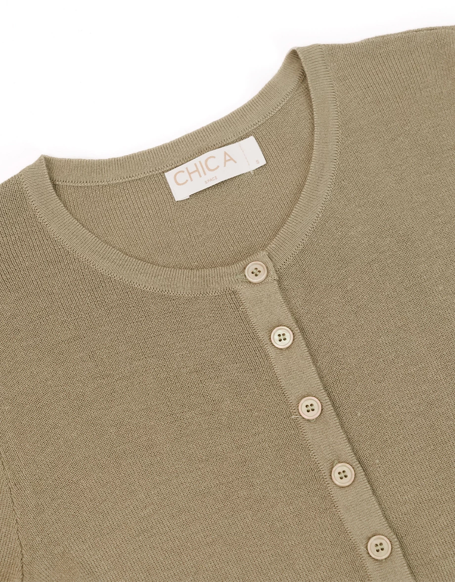 Soft Stretch Knit Fitted Long Sleeve Top with Front Placket Buttons Soft Stretch Knit Fitted Long Sleeve Top with Front Placket Buttons