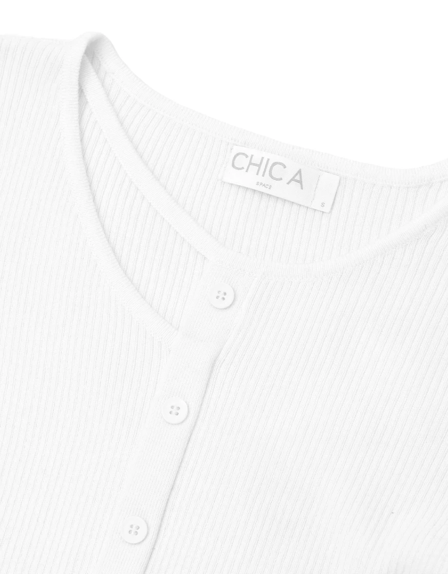 Asymmetric Cut Out Shoulder Ribbed Button Down Top