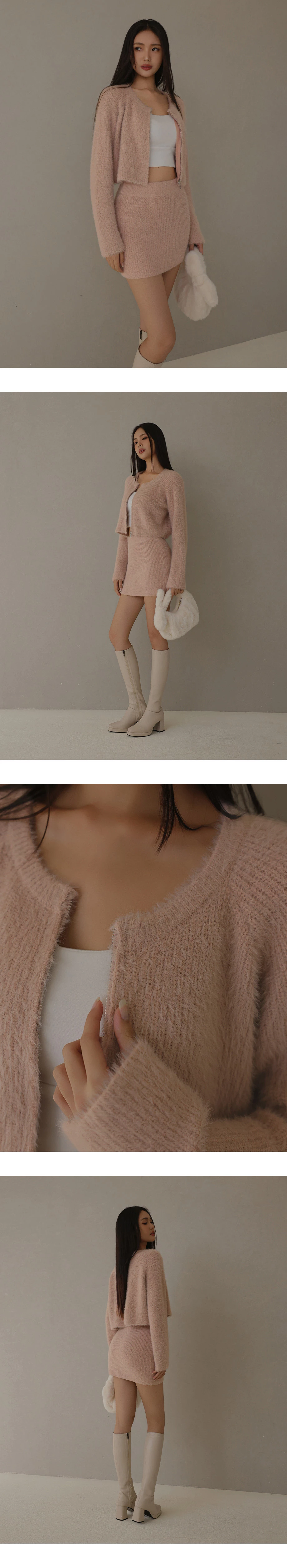 Soft Fluffy Knit Zip Up Cropped Cardigan Soft Fluffy Knit Zip Up Cropped Cardigan