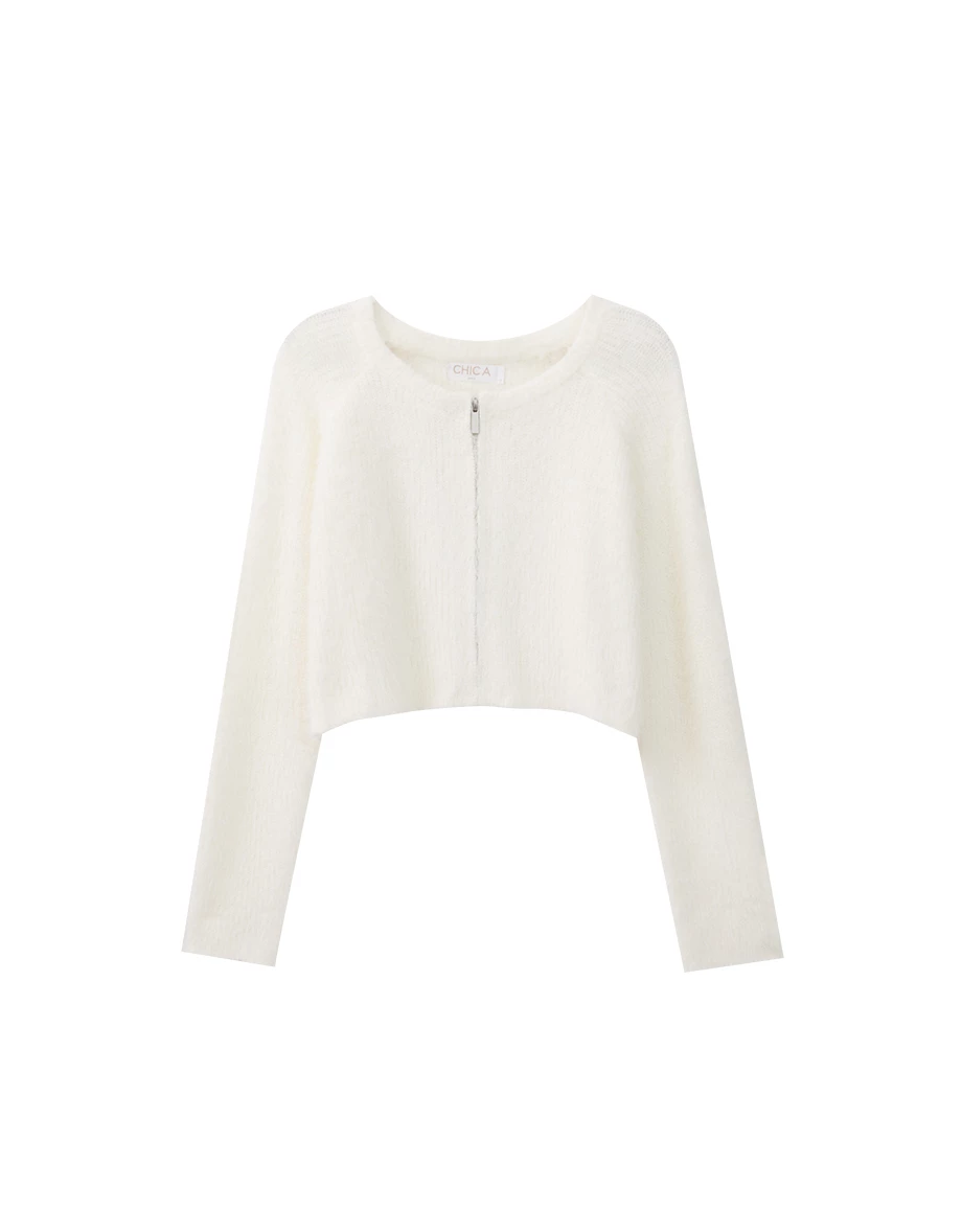 Soft Fluffy Knit Zip Up Cropped Cardigan Soft Fluffy Knit Zip Up Cropped Cardigan