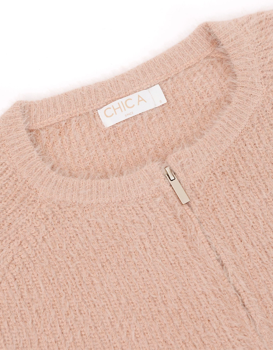 Soft Fluffy Knit Zip Up Cropped Cardigan Soft Fluffy Knit Zip Up Cropped Cardigan