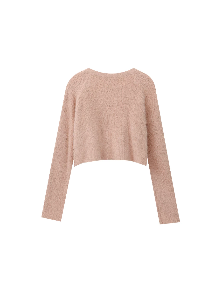 Soft Fluffy Knit Zip Up Cropped Cardigan Soft Fluffy Knit Zip Up Cropped Cardigan