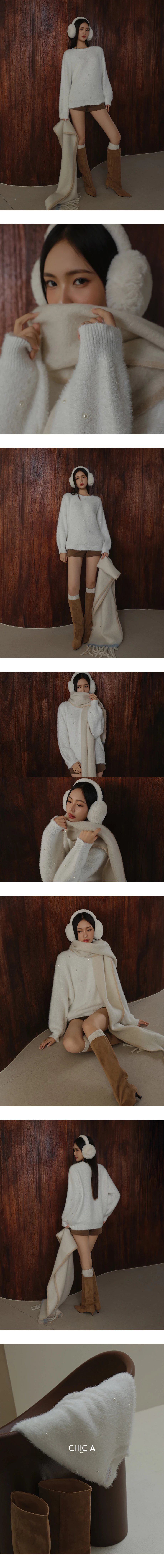 Fluffy Knit Pullover Sweater with Pearl Embellishments Fluffy Knit Pullover Sweater with Pearl Embellishments