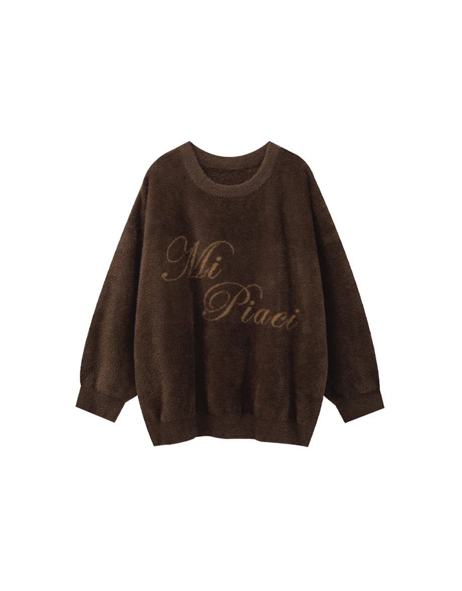 Soft Fluffy Oversized Lettering Knit Long Sleeve Sweater Soft Fluffy Oversized Lettering Knit Long Sleeve Sweater