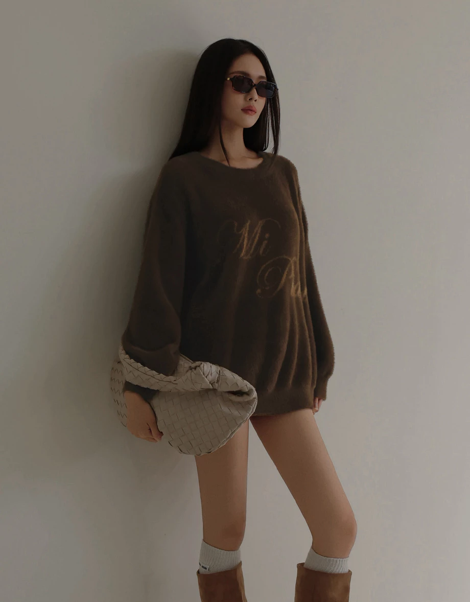 Soft Fluffy Oversized Lettering Knit Long Sleeve Sweater Soft Fluffy Oversized Lettering Knit Long Sleeve Sweater