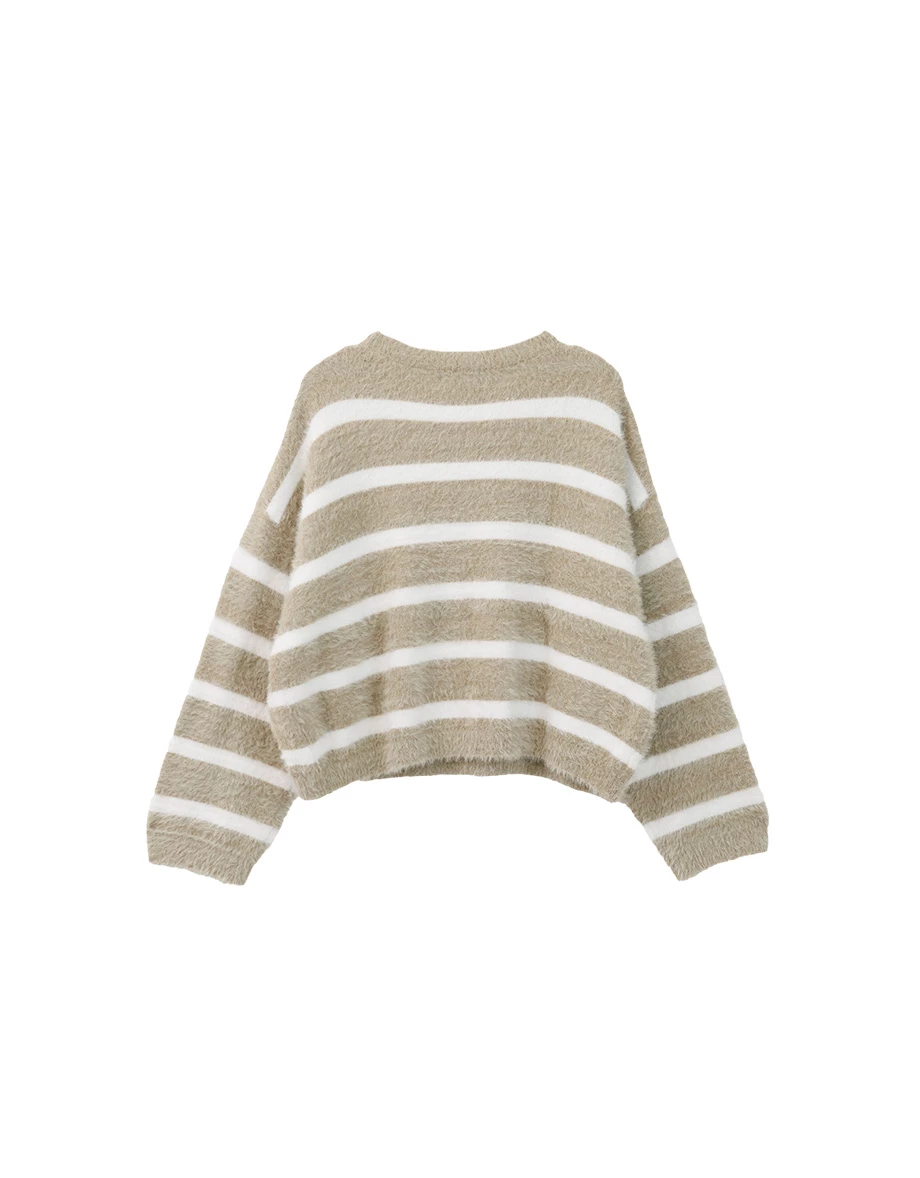 Soft Fuzzy Striped V-Neck Knit Sweater Soft Fuzzy Striped V-Neck Knit Sweater