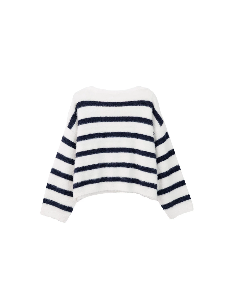 Soft Fuzzy Striped V-Neck Knit Sweater Soft Fuzzy Striped V-Neck Knit Sweater