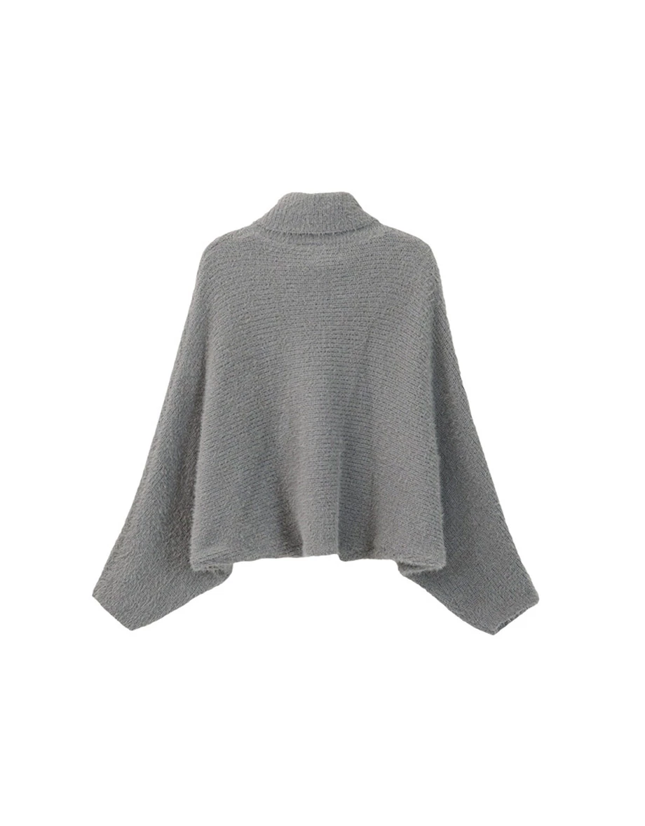 Soft Fuzzy Mock Neck Sweater with Asymmetric Front Cross Detail Soft Fuzzy Mock Neck Sweater with Asymmetric Front Cross Detail