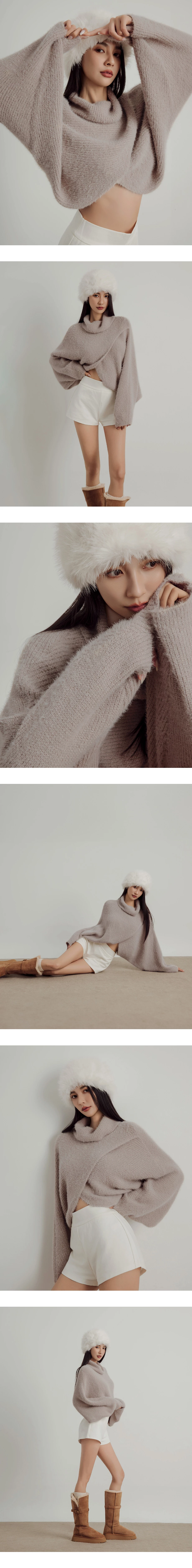 Soft Fuzzy Mock Neck Sweater with Asymmetric Front Cross Detail Soft Fuzzy Mock Neck Sweater with Asymmetric Front Cross Detail