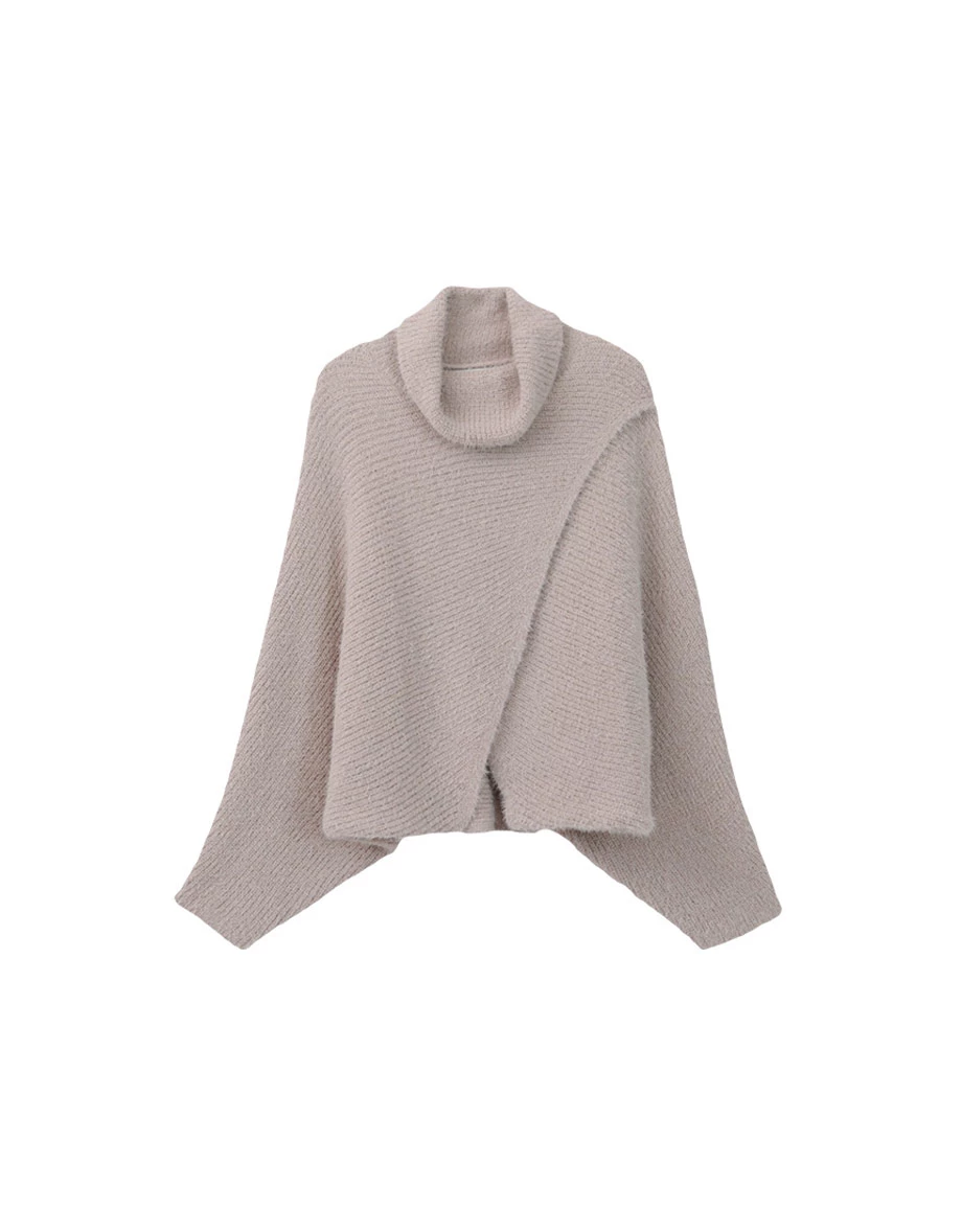 Soft Fuzzy Mock Neck Sweater with Asymmetric Front Cross Detail Soft Fuzzy Mock Neck Sweater with Asymmetric Front Cross Detail