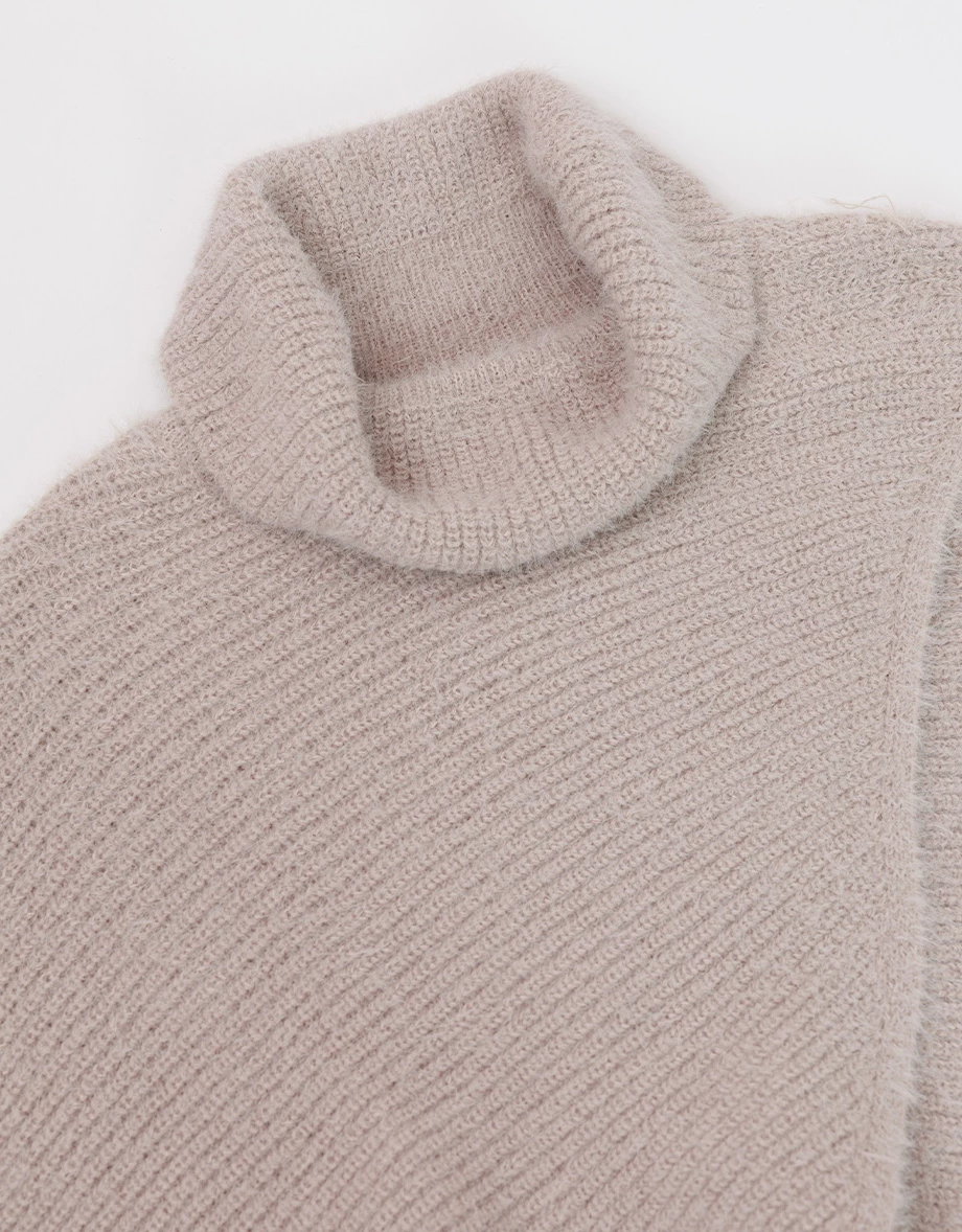Soft Fuzzy Mock Neck Sweater with Asymmetric Front Cross Detail Soft Fuzzy Mock Neck Sweater with Asymmetric Front Cross Detail