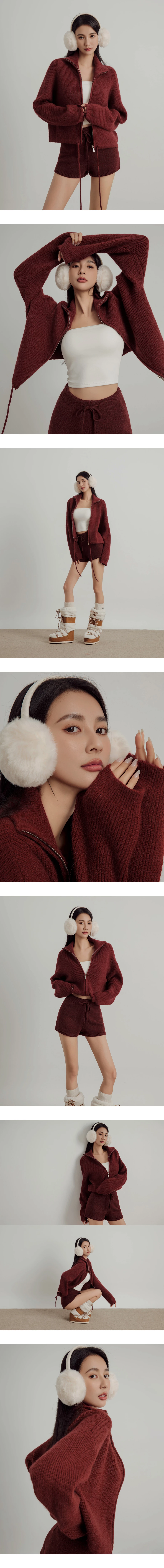 Soft Cotton Blend Stand Collar Zip Up Jacket with Adjustable Hem Drawstring