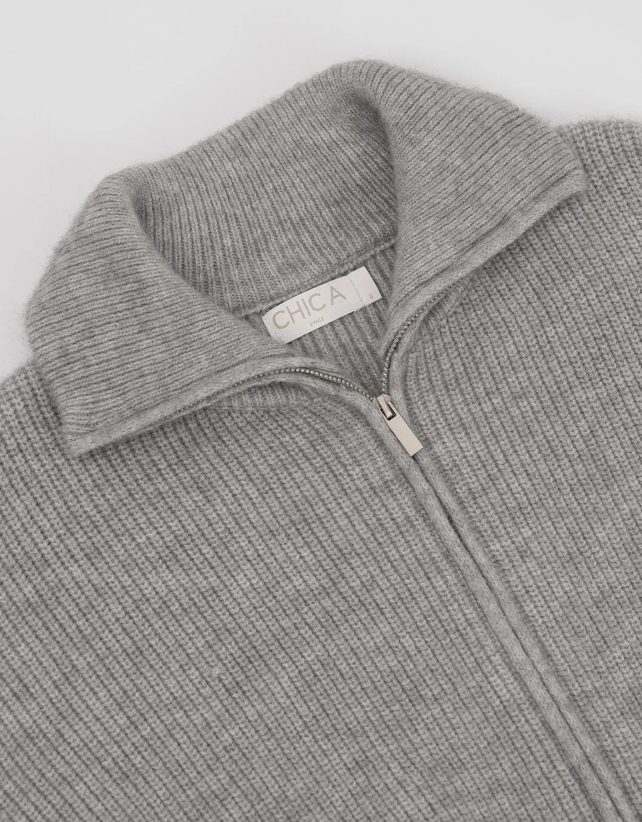 Soft Cotton Blend Stand Collar Zip Up Jacket with Adjustable Hem Drawstring