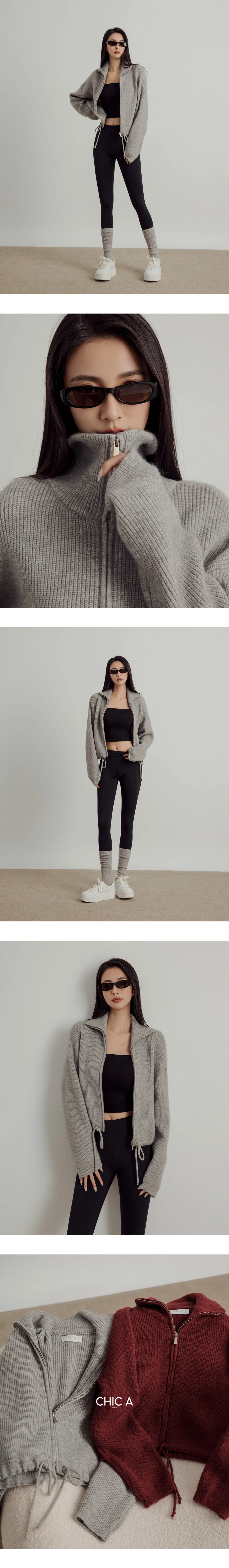 Soft Cotton Blend Stand Collar Zip Up Jacket with Adjustable Hem Drawstring