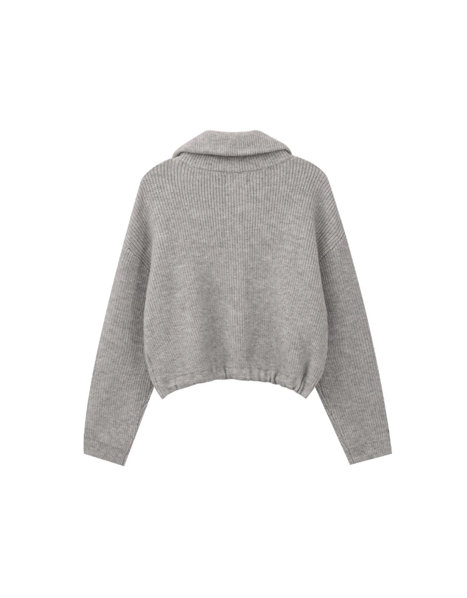 Soft Cotton Blend Stand Collar Zip Up Jacket with Adjustable Hem Drawstring