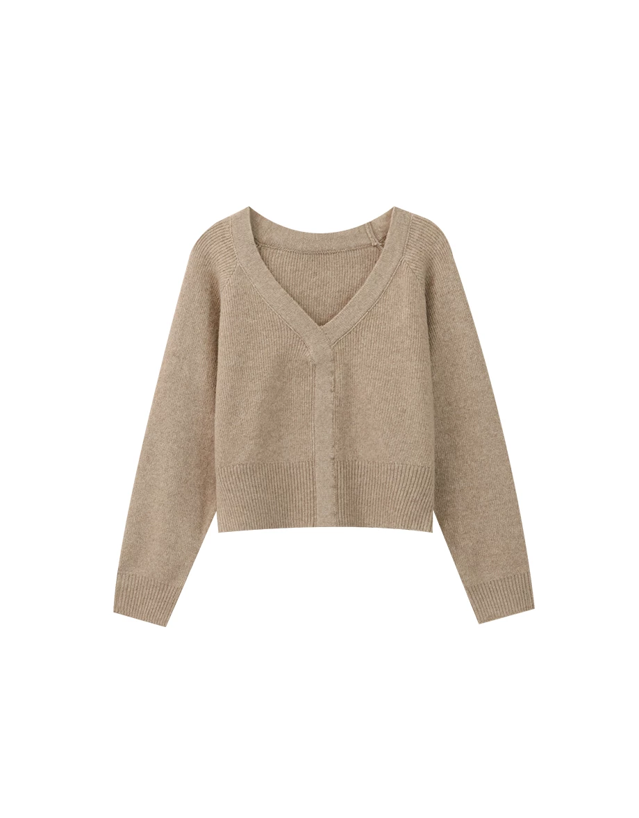 Soft Knit V Neck Sweater with Ribbed Panel Detailing Soft Knit V Neck Sweater with Ribbed Panel Detailing