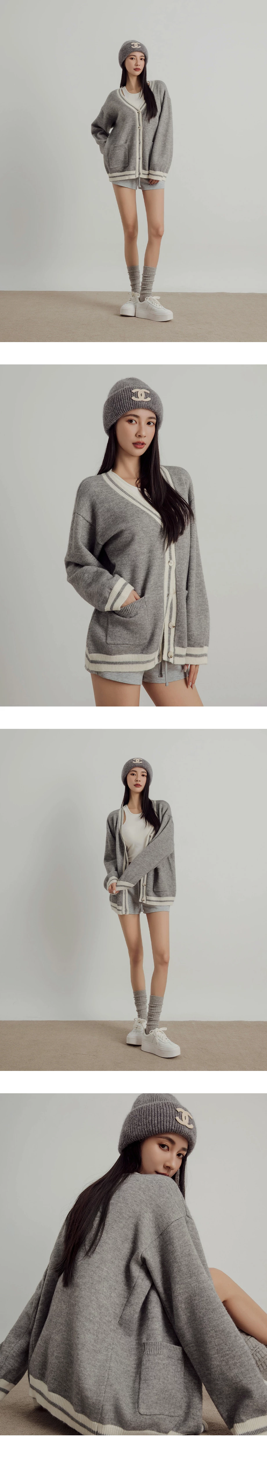 Soft Knit V Neck Long Cardigan with Contrast Trim Soft Knit V Neck Long Cardigan with Contrast Trim