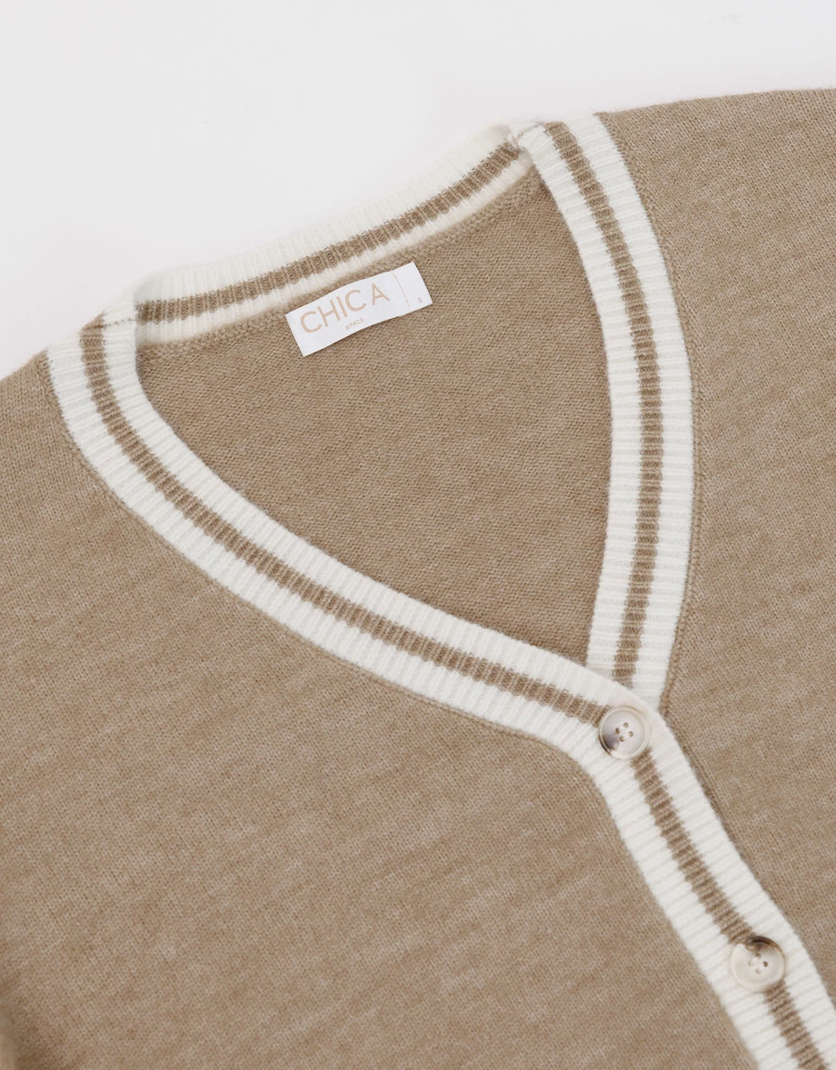 Soft Knit V Neck Long Cardigan with Contrast Trim Soft Knit V Neck Long Cardigan with Contrast Trim