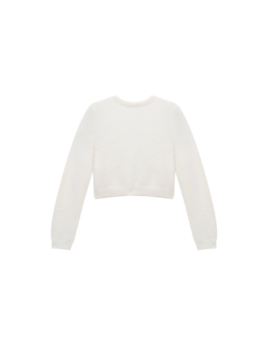 Soft Fuzzy V Neck Buttoned Front Cropped Knit Cardigan