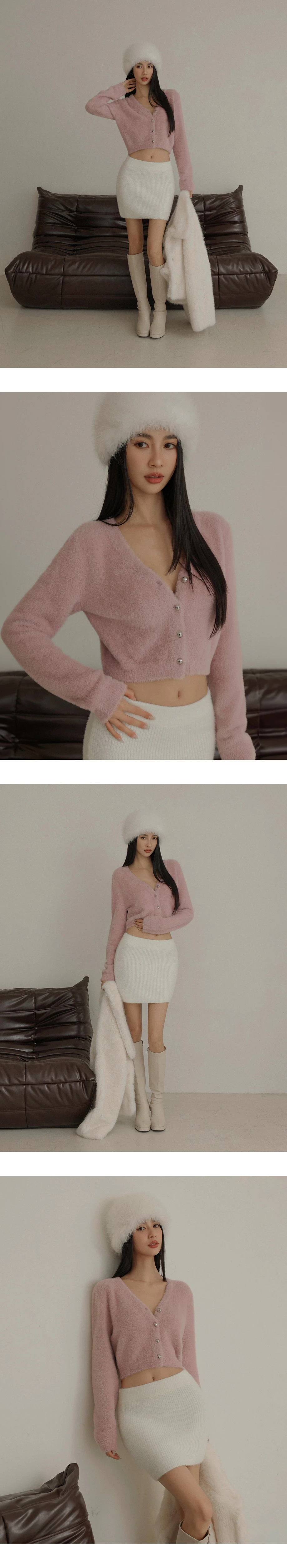 Soft Fuzzy V Neck Buttoned Front Cropped Knit Cardigan