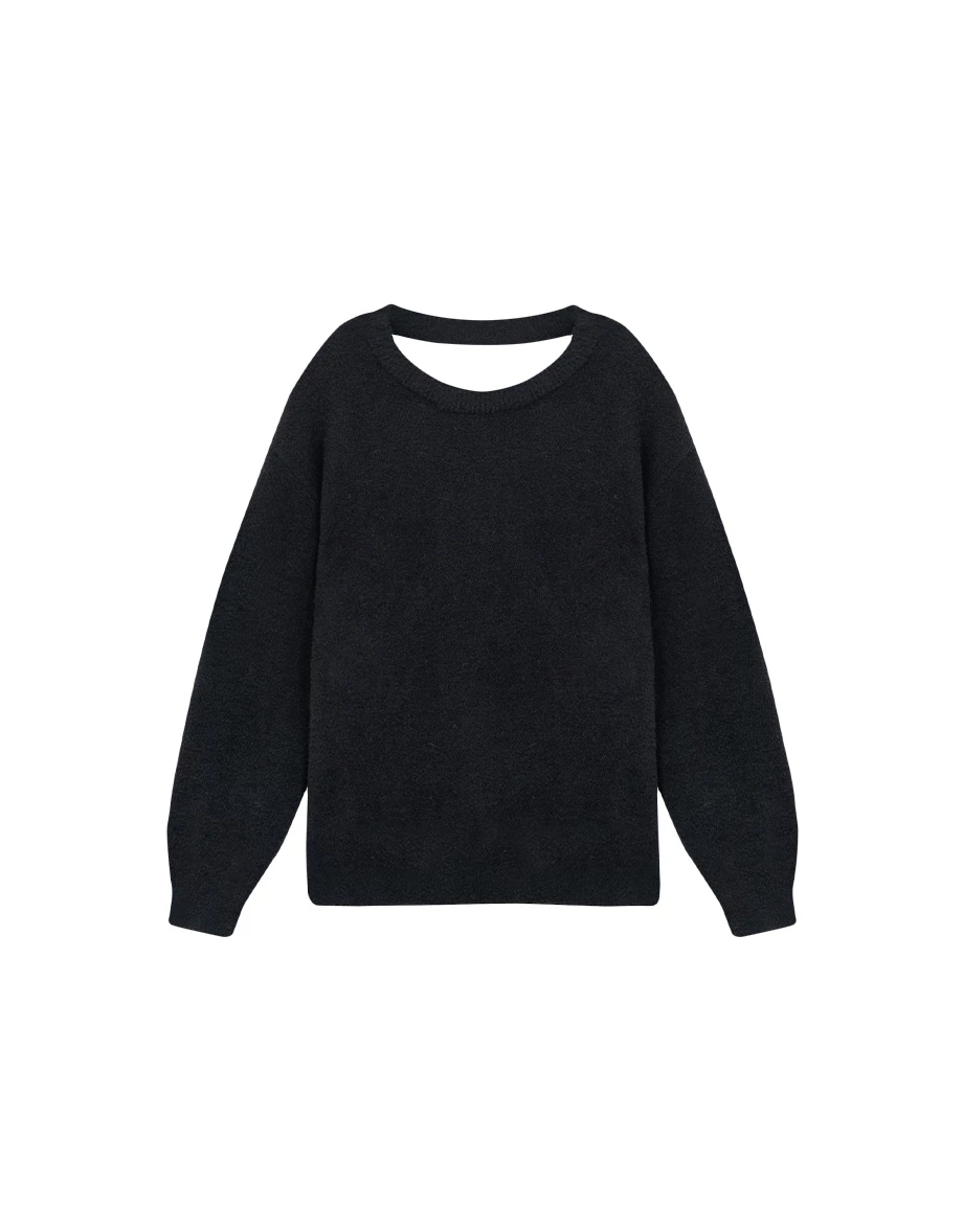 Reversible Neckline V Neck Fuzzy Knit Top