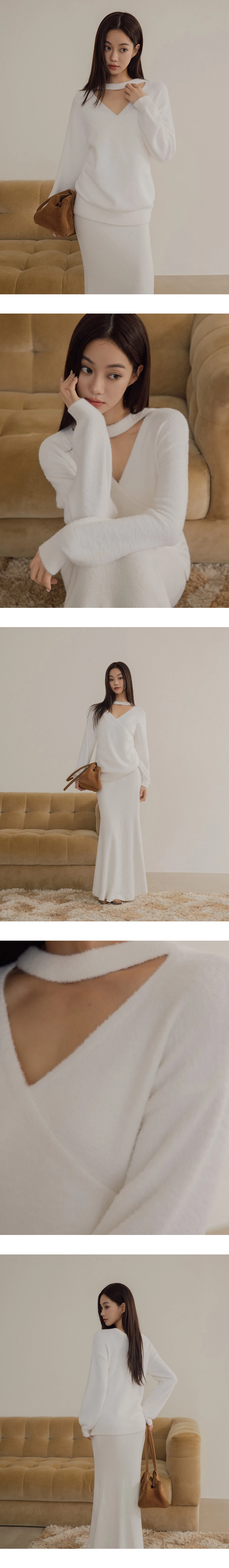 Reversible Neckline V Neck Fuzzy Knit Top