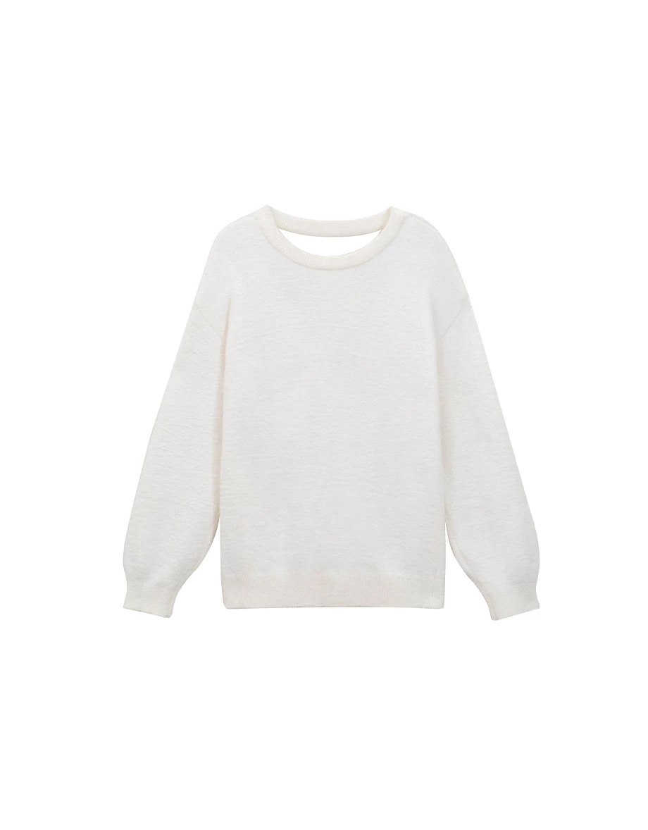 Reversible Neckline V Neck Fuzzy Knit Top