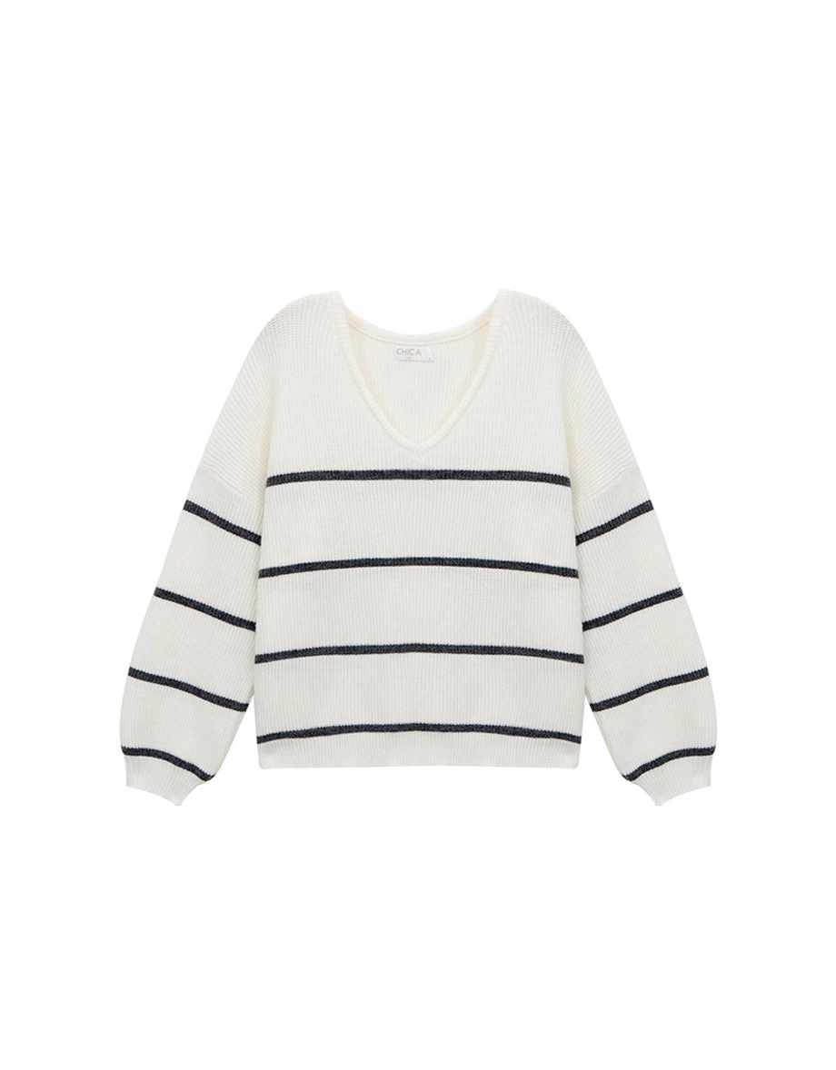 Oversized Stripe V Neck Knit Sweater