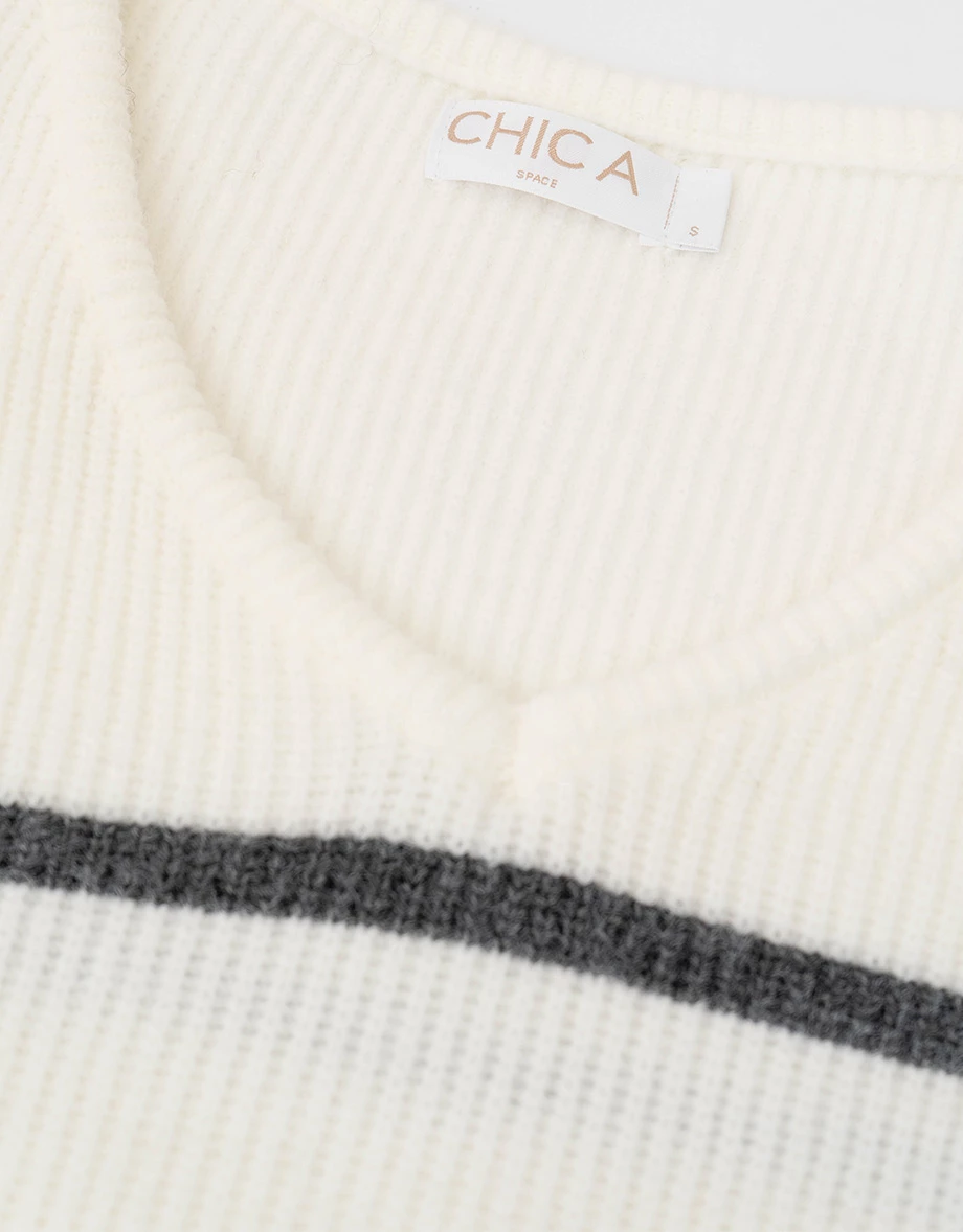 Oversized Stripe V Neck Knit Sweater